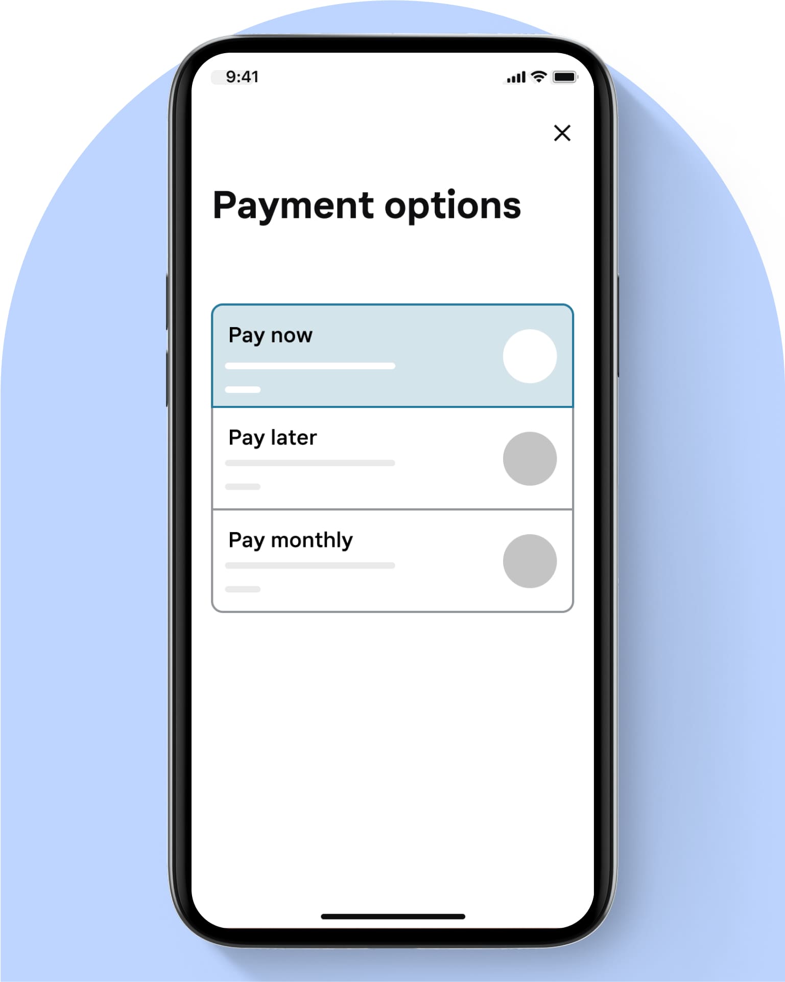 Klarna-appen betalningsalternativ