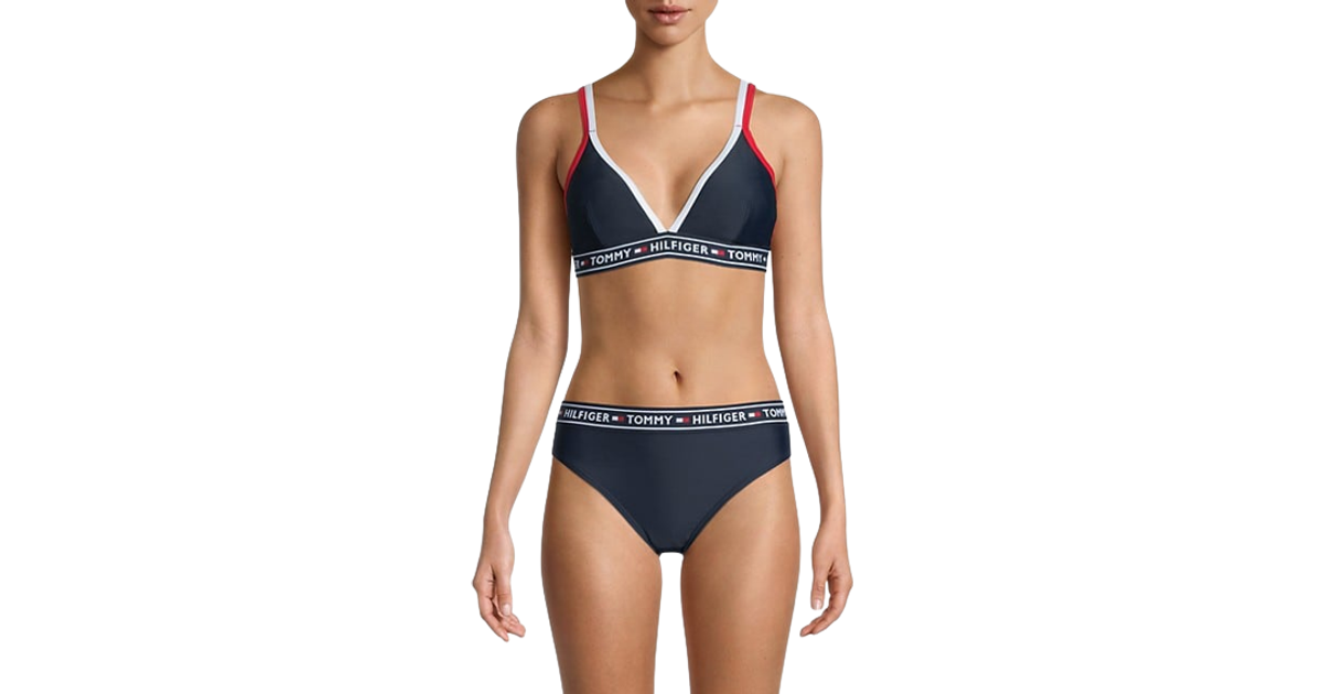Tommy Hilfiger Double Strap Triangle Logo Bikini Top Navy Compare Prices Klarna Us 