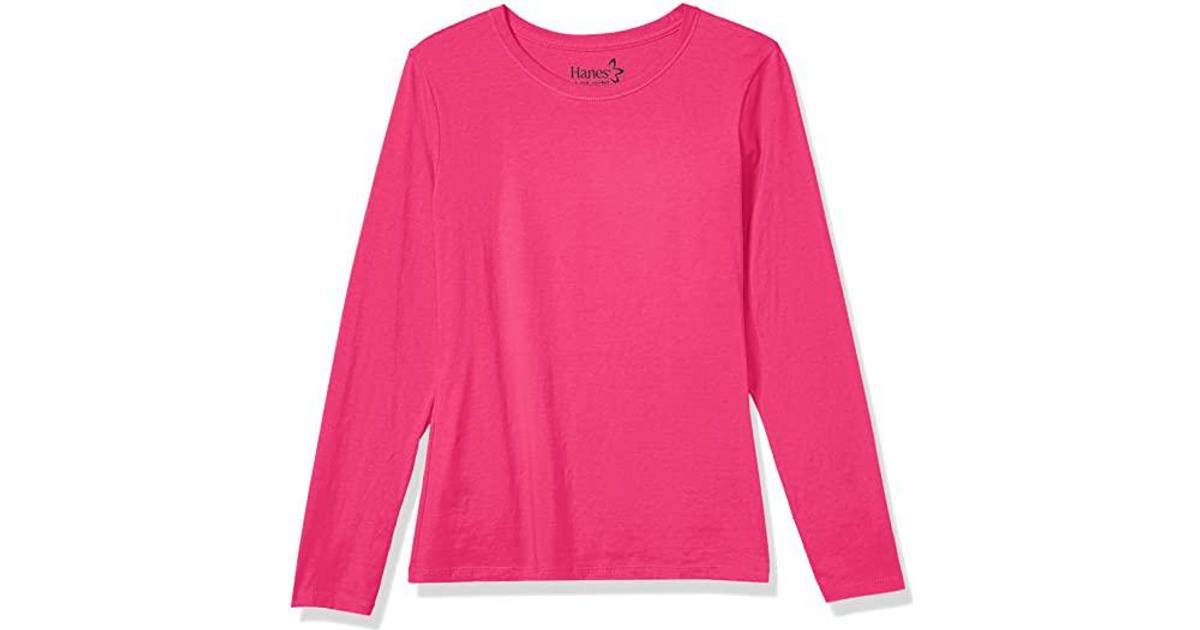 Hanes Womens Perfect T Long Sleeve T Shirt Sizzling Pink • Price 