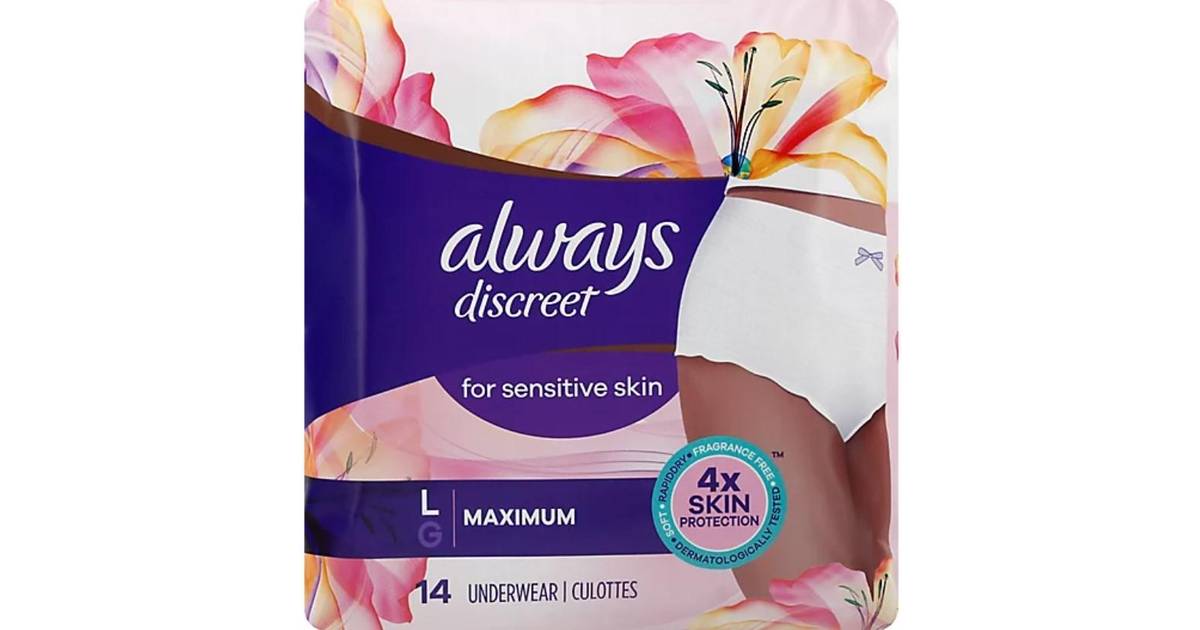 Always Discreet Maximum Plus Underwear For Sensitive Skin Large 14 Pack 14 Pack • Price