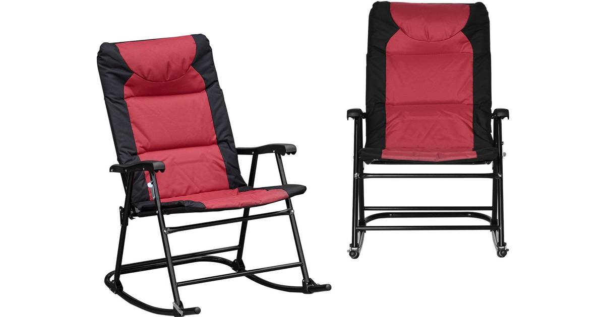 OutSunny Red Steel 2 Piece Folding Rocking Chair Set With Armrests Padded Seat And Backrest 
