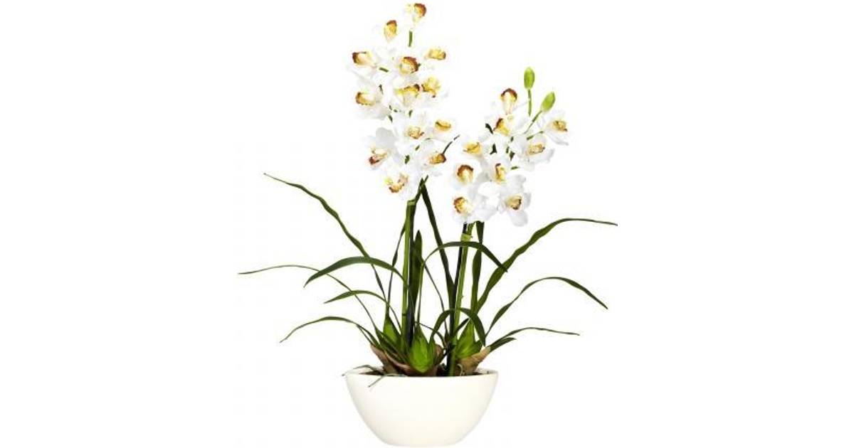 Nearly Natural Silk Cymbidium Floral Arrangement White Vase • Price 