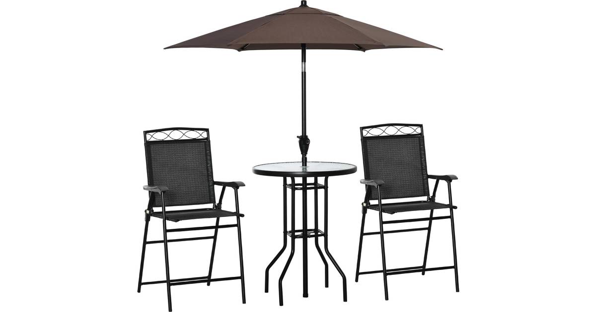OutSunny Black 4-Pieces Metal Round Outdoor Bistro Set with 6 ft ...