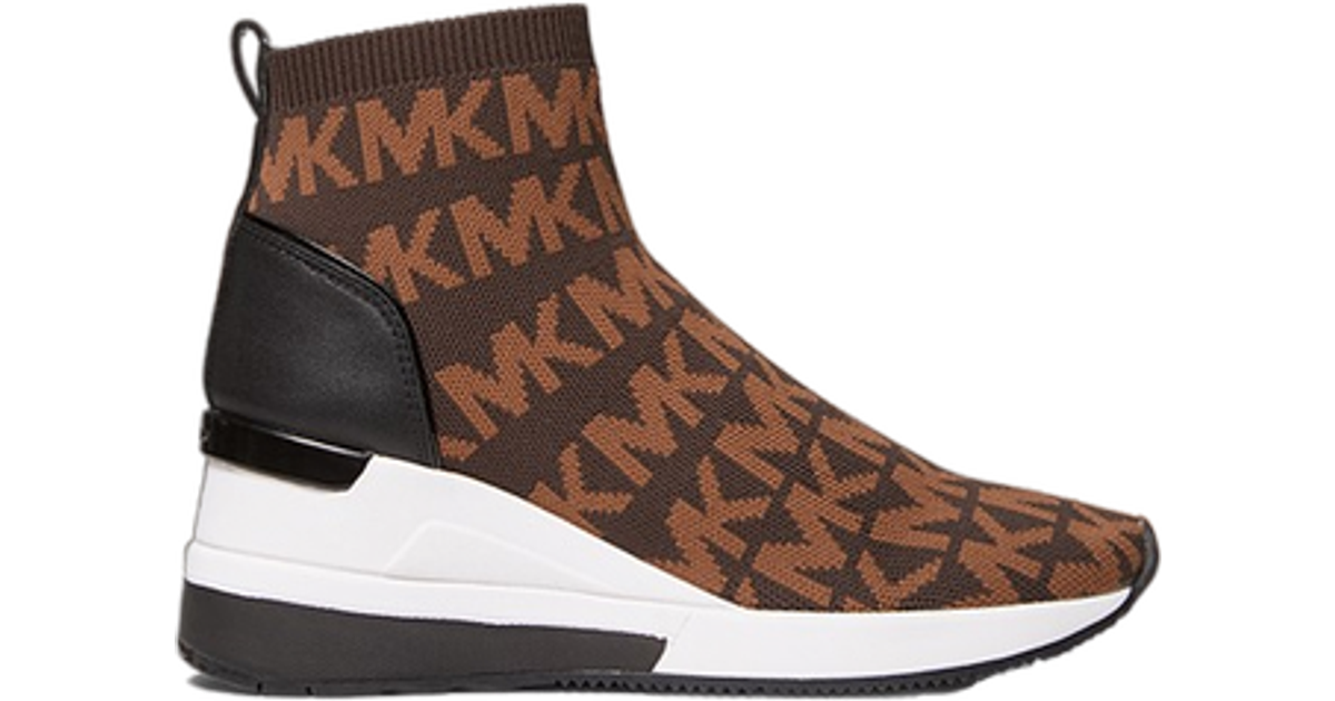 Michael Kors Skyler Logo Stretch Knit Sock Sneaker Chocolate Combo