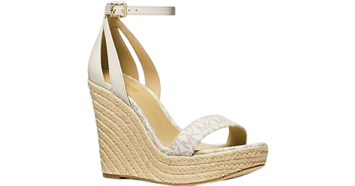 Michael Kors Kimberly Logo And Leather Wedge Sandal W - Natural ...