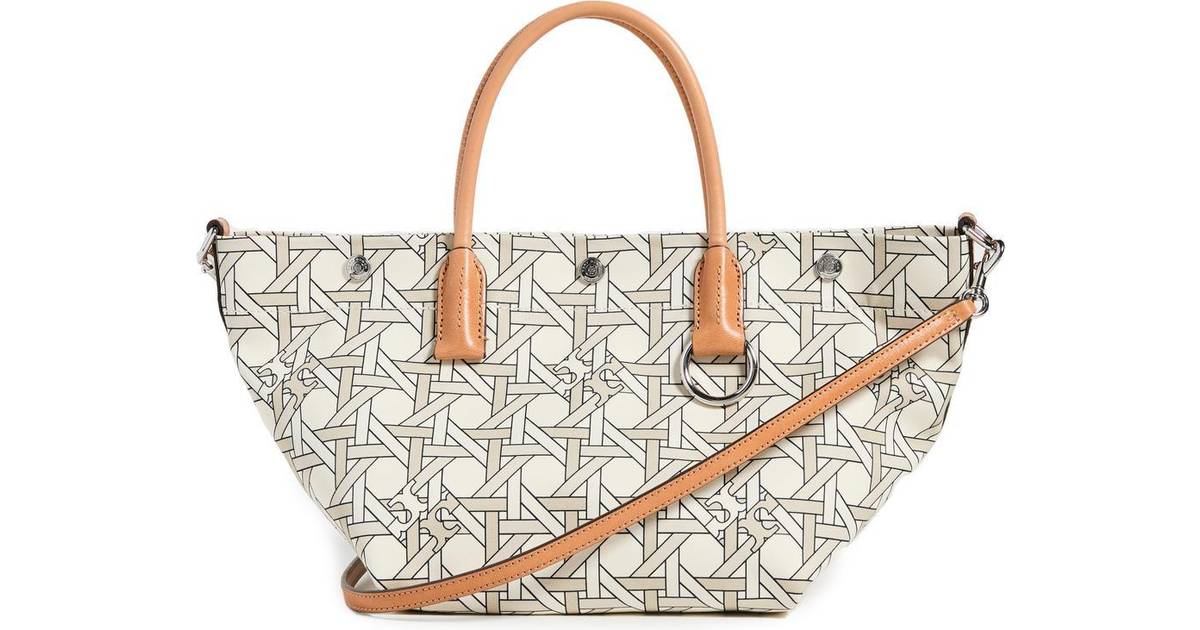 Tory Burch Canvas Basketweave Small Tote • Prices