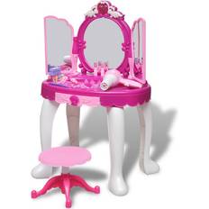 Rosa Møbelsett vidaXL 3-Mirror Kids' Playroom Standing Toy Vanity Table with Light/Sound