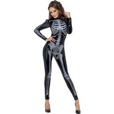 Costumes Smiffys Fever Skeleton Costume Black Catsuit with Cap Sleeves