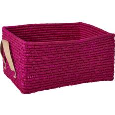 Grau Aufbewahrungskörbe Rice Rectangular Raffia Basket with Leather Handles