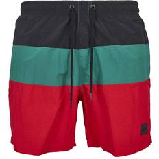 Urban Classics Color Block Swim Shorts - Firered/Black/Green