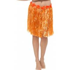 Smiffys Hawaiian Hula Skirt with Flowers Neon Orange