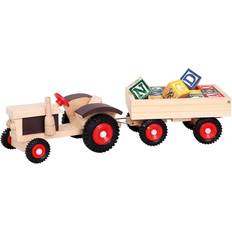 Holzspielzeug Traktoren Bino Traktor with Trailer & Typographic Blocks