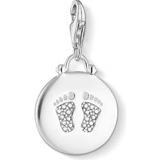 Thomas Sabo Charm Club Disc Baby Footprint Charm Pendant - Silver/White