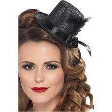 Tidstypiske Hatter Smiffys Mini Top Hat with Ribbon and Feather Black