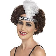 20-tallet Tilbehør Smiffys Flapper Headband with Feather White