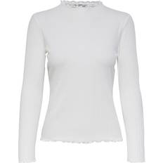Dame - Høy krage T-skjorter Only Emma Rib Top - White/Egret