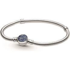 Pandora Moments Sparkling Disc Clasp Snake Chain Bracelet - Silver/Blue