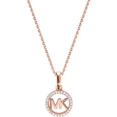Michael Kors Precious Pavé Logo Charm Necklace - Rose Gold/White