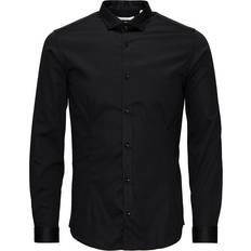 Baumwolle - Herren - M Hemden Jack & Jones Super Slim Shirt - Black/Black