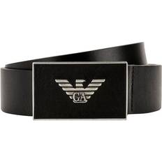 Herren - Schwarz Gürtel Emporio Armani Leather Belt with Eagle Plate - Black