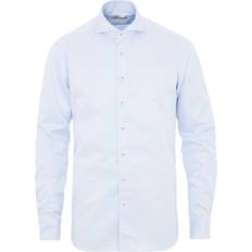 Stenströms Herren Bekleidung Stenströms Fitted Body Washed Cotton Plain Shirt - Light Blue