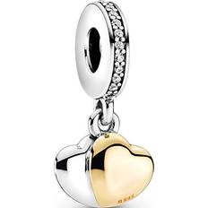 Pandora Two-Tone Double Heart Dangle Charm - Silver/Gold/Transparent
