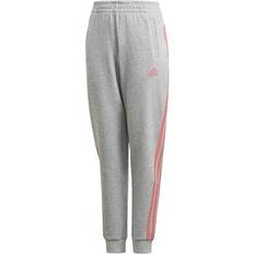 adidas Girl's 3-Stripes Tapered Leg Tracksuit Bottoms - Medium Grey Heather/Hazy Rose (GM7080)