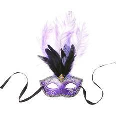Lilla Masker Smiffys Venetian Colombina Eyemask with Multicolour Plume