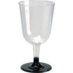 Plastic Cups Wine Loose Foot Transparent/Black 24cl 12-pack