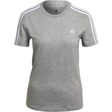 Adidas T-skjorter Adidas Women's Loungewear Essentials Slim 3-Stripes T-shirt - Medium Grey Heather/White