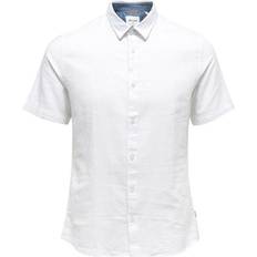 Herren Hemden Only & Sons Linen Short Sleeved Shirt - White
