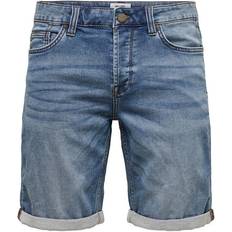 3XL - Baumwolle - Herren Hosen & Shorts Only & Sons Ply Life Jog Denim Shorts - Blue/Blue Denim