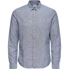 Lin Skjorter Only & Sons Solid Long Sleeved Shirt - Blue/Dress Blues