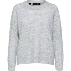 Grå - L Gensere Selected Rounded Wool Mixed Sweater - Light Grey Melange