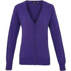 Premier Button Through Long Sleeve V-Neck Knitted Cardigan - Purple