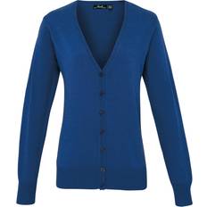 Bomull - Dame Cardigans Premier Button Through Long Sleeve V-Neck Knitted Cardigan - Royal