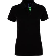 ASQUITH & FOX Short Sleeve Contrast Polo Shirt - Black/ Lime