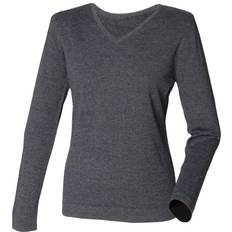 Henbury Ladies V-Neck Jumper - Grey Marl