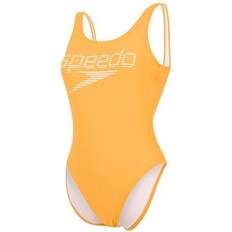 Speedo Summer Stripe Logo Deep U-Back Swimsuit - Mango/White