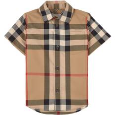 Buttons Tops Children's Clothing Burberry SS Check Stretch Cotton Shirt - Archive Beige