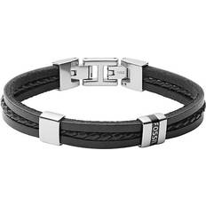 Svarte Armbånd Fossil Essentials Multi-Strand Leather Bracelet - Black/Silver