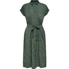 Midikleider - Polyester Only Midi Tie Belt Shirt Dress - Green/Laurel Wreath