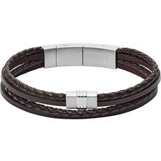 Herren Armbänder Fossil Multi-Strand Braided Leather Bracelet - Brown/Silver