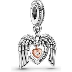 Pandora Club 2021 Angel Wings & Heart Dangle Charm - Silver/Rose Gold Plated/Diamond