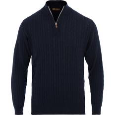 Stenströms Merino Wool Cable Half Zip - Navy