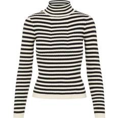 Pieces Knitted Pullover - Black/Stripes with Birch Stripes