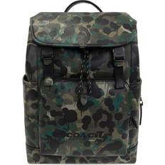 Coach League Flap Backpack With Camo Print - Matte Black/Green/Blue