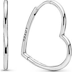 Silver - Women Earrings Pandora Asymmetrical Heart Hoops - Silver