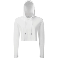 Tridri Women's Cropped Hooded Long Sleeve T-shirt - White