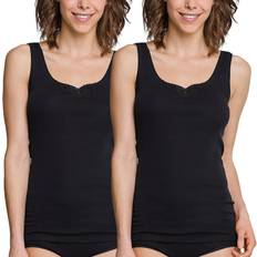 Schiesser Cotton Essentials Embroidery Strap Tops 2-pack - Black